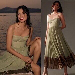 Verb by Pallavi Anthropologie Corset Rhinestone Beaded Pleated Maxi Dress XS